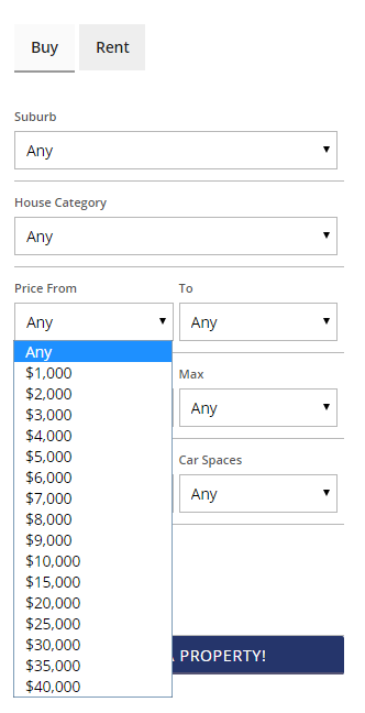 Sale Search Widget filtered values
