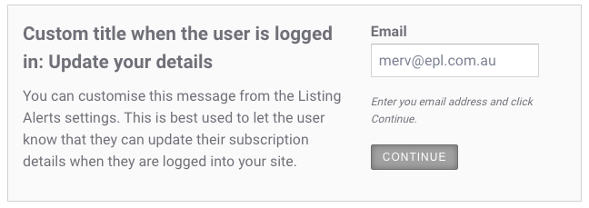 User Logged In: Update Listing Alerts details